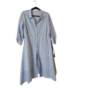 Parallel Skies Blue & White Striped Scarf Hem Tab Sleeve Maxi Shirtdress, XL